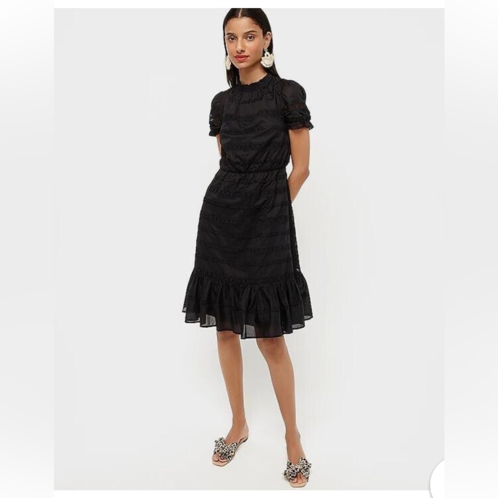 J Crew short puff sleeved flower and embroidered striped dress